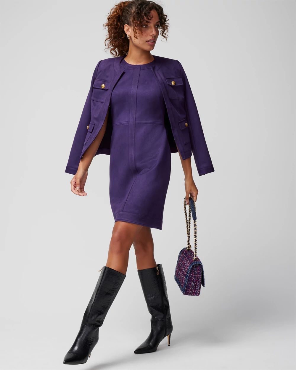 Sleeveless Suede Trapunto Dress | White House Black Market